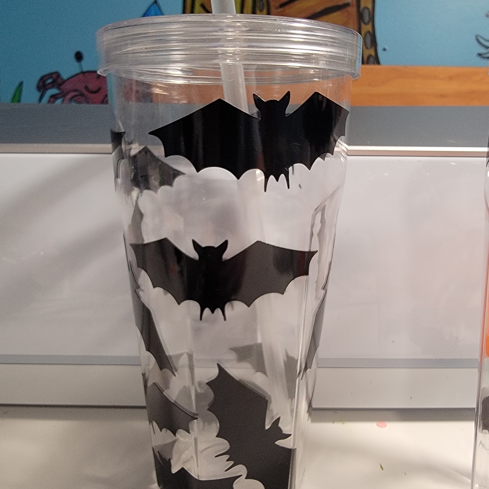 Clear Tumbler with Black Bat Design